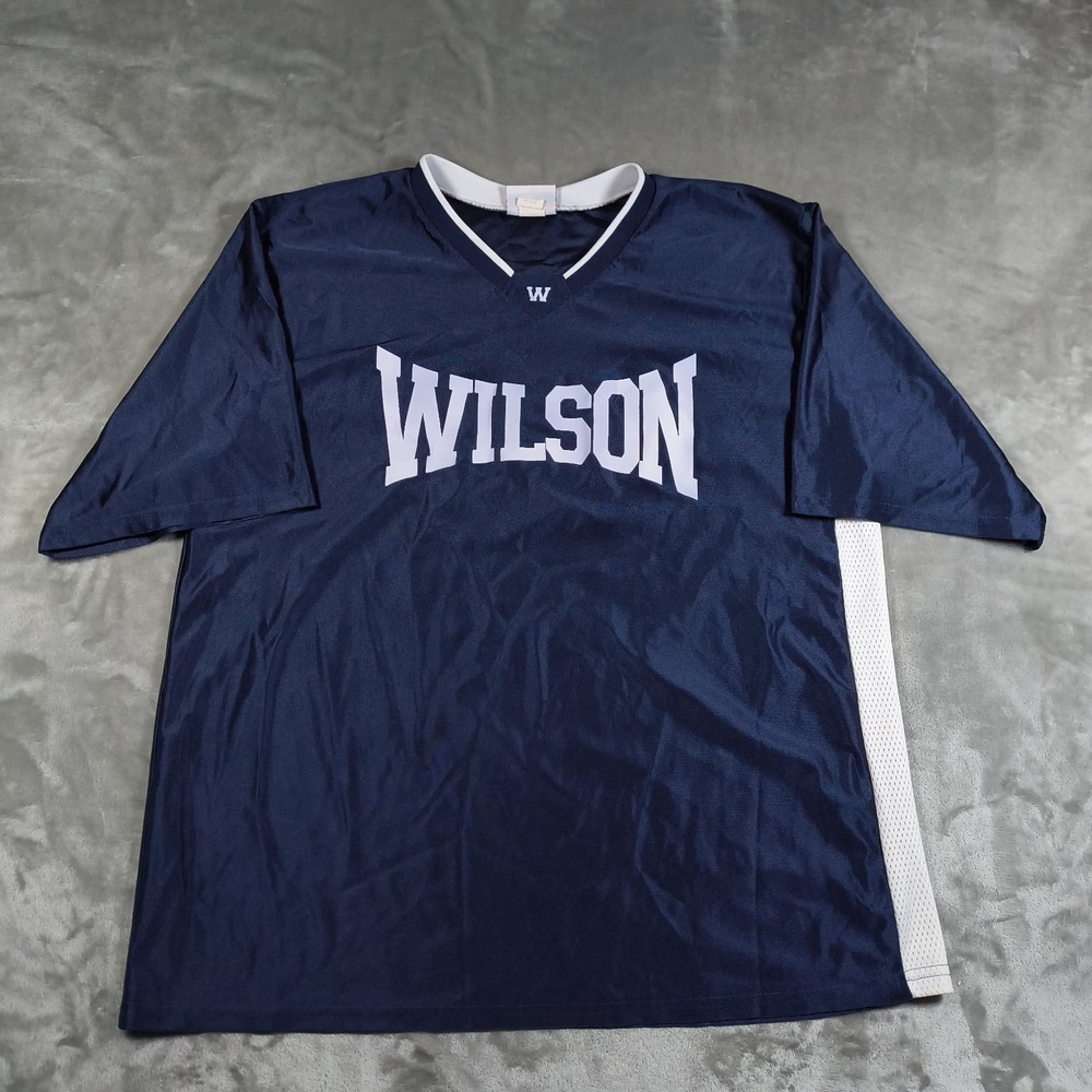 Vintage Wilson Jersey Mens XXL Blue Performance V Neck Logo Striped Made In USA
